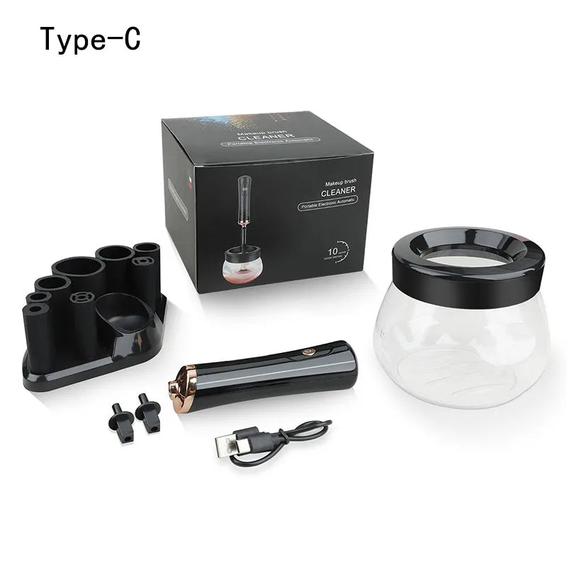Makeup brush cleaning and drying machine, electric cosmetic automatic brush rotator, with 8 sizes of rubber collar, can be clean Peaceful Pleasures Health and Wellness modelB-black
