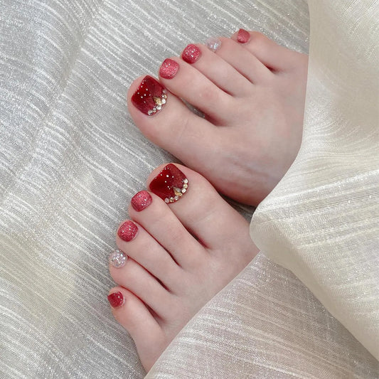 Red Cat Eye Press-On Toenails | Rhinestone Square Tips – YADORNOS Press-On Toenails Peaceful Pleasures Health and Wellness