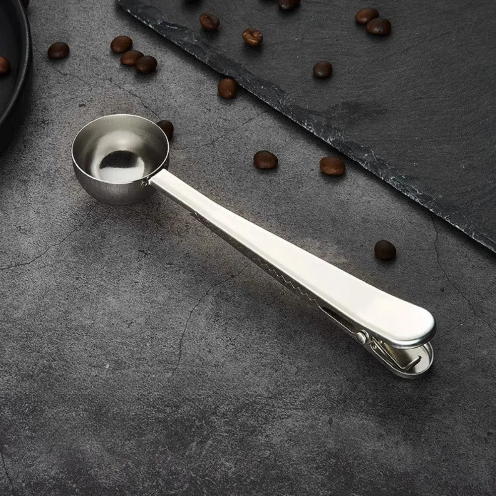 2-in-1 Coffee Scoop Stainless Steel Coffee Powder Measuring Scoop with Sealing Clip Tea Milk Powder Scoop Coffee Accessories Peaceful Pleasures Health and Wellness