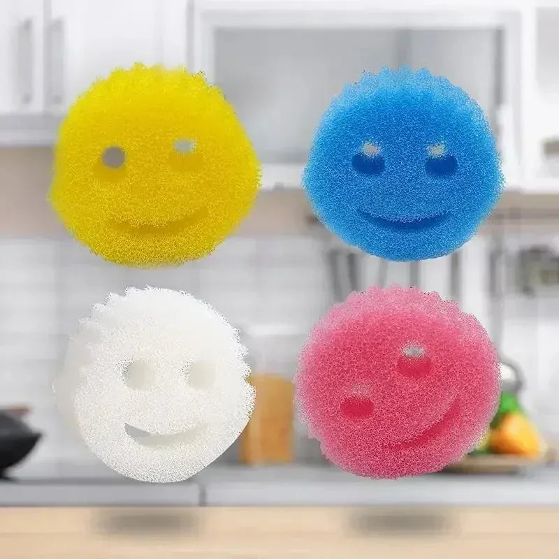 2/4PCS smiling face Dishwashing Sponge Cloth Strong Scouring Pad Kitchen Bathroom Miracle Sponge Stain Odor Resistant Migic Wipe Peaceful Pleasures Health and Wellness