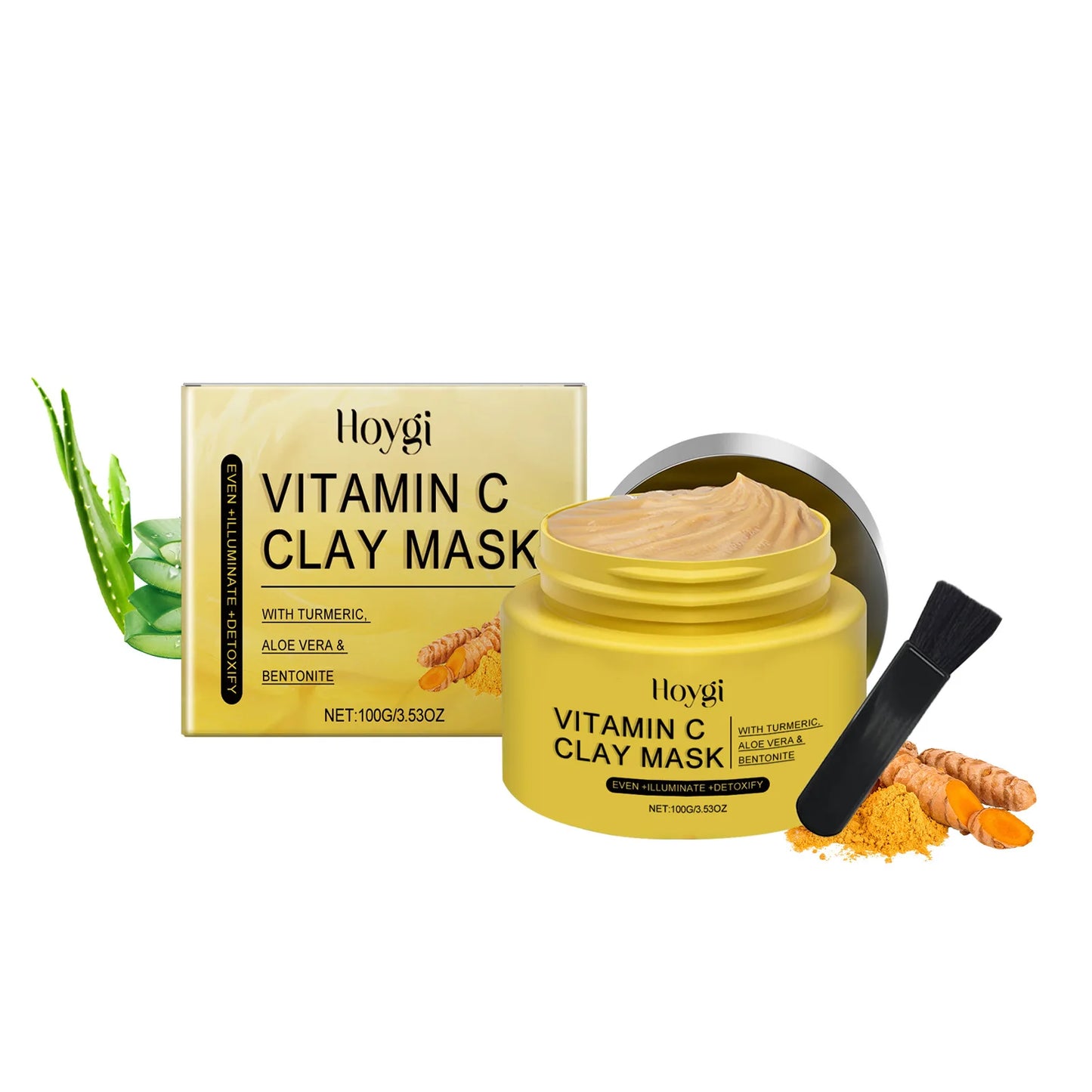 Turmeric Clay Mask Acne Removal Fade Dark Spot Melanin Shrink Pores Deep Cleansing Oil Control Moisturizing Vitamin C Mud Mask Peaceful Pleasures Health and Wellness 100g Boxed