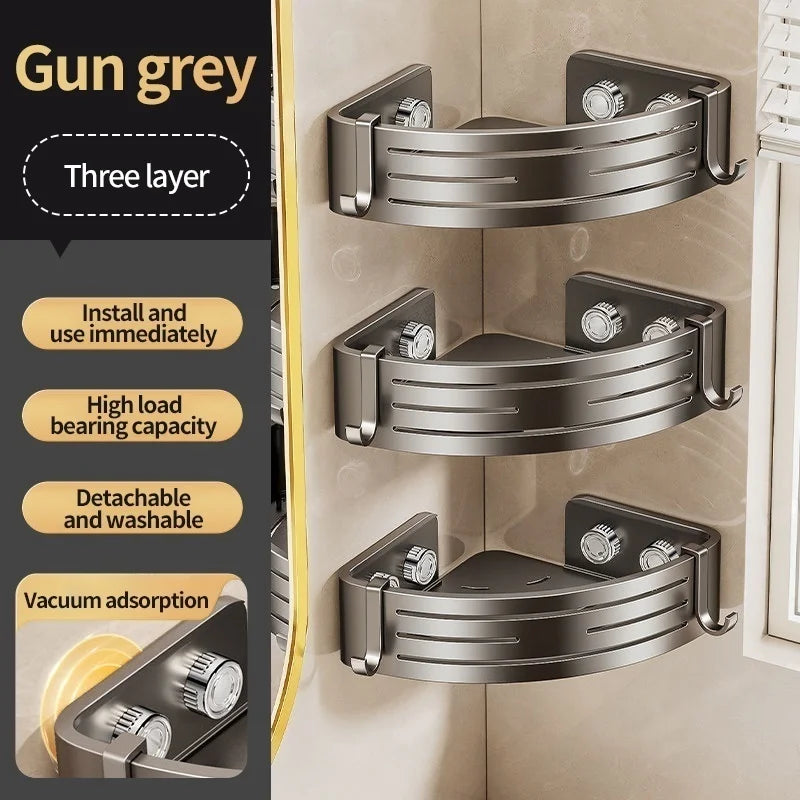No-Drill Suction Cup Bathroom Corner Shelf | Shampoo Holder