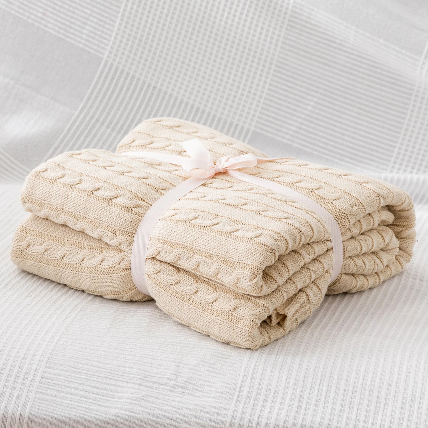 Battilo 100% Cotton Cable Knit Throw Blanket | Sofa & Bed