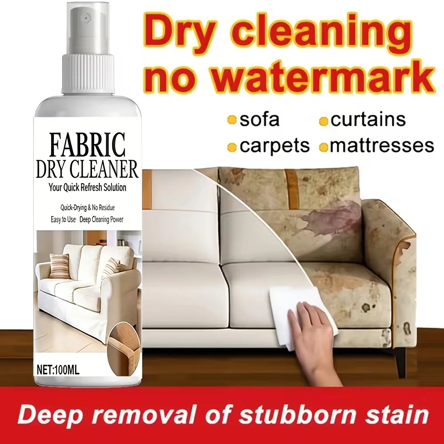 100ml Fabric Dry Cleaner Spray – Quick-Dry Stain Remover