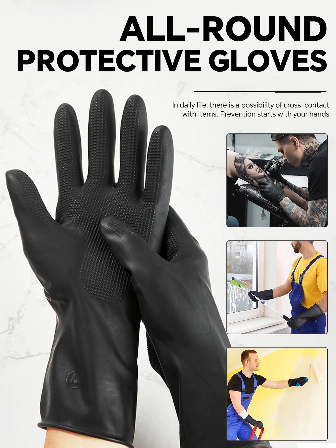 Professional Black Latex Rubber Gloves High Elasticity Anti-Corrosion Waterproof Non-Slip - Ideal for Hair Dyeing and Perming Peaceful Pleasures Health and Wellness