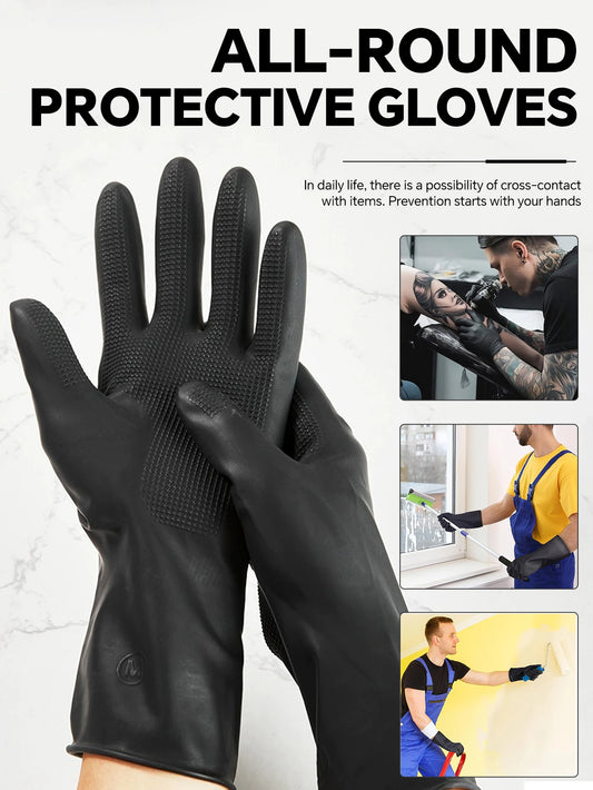 Professional Black Latex Rubber Gloves High Elasticity Anti-Corrosion Waterproof Non-Slip - Ideal for Hair Dyeing and Perming Peaceful Pleasures Health and Wellness