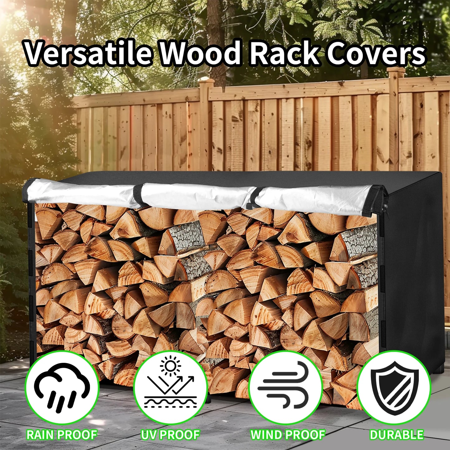 Log Rack Cover Outdoor Waterproof Wind/Snow proof Firewood Covers Log Storage Covering for Patio Garden Backyard Oxford Fabric Peaceful Pleasures Health and Wellness
