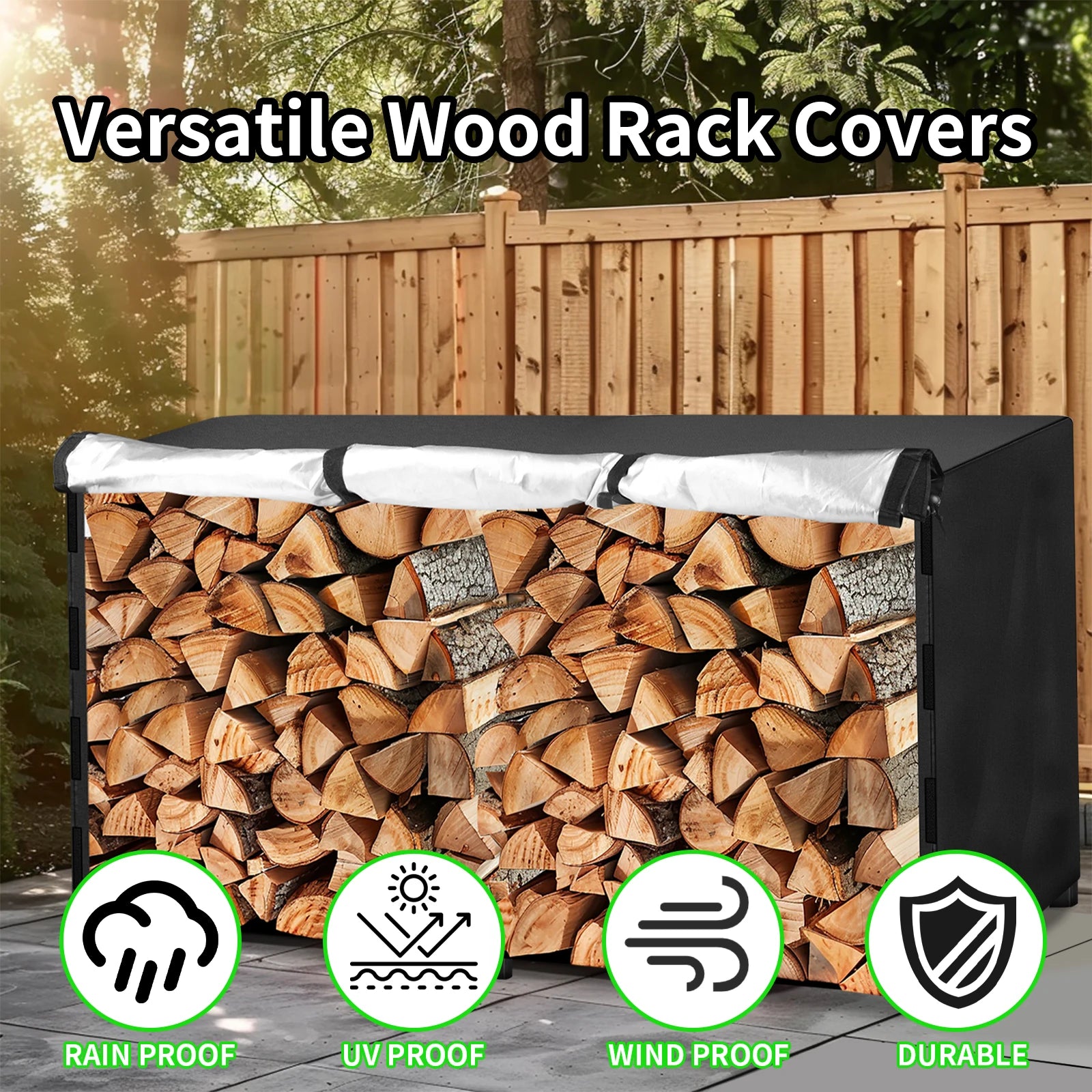 Log Rack Cover Outdoor Waterproof Wind/Snow proof Firewood Covers Log Storage Covering for Patio Garden Backyard Oxford Fabric Peaceful Pleasures Health and Wellness