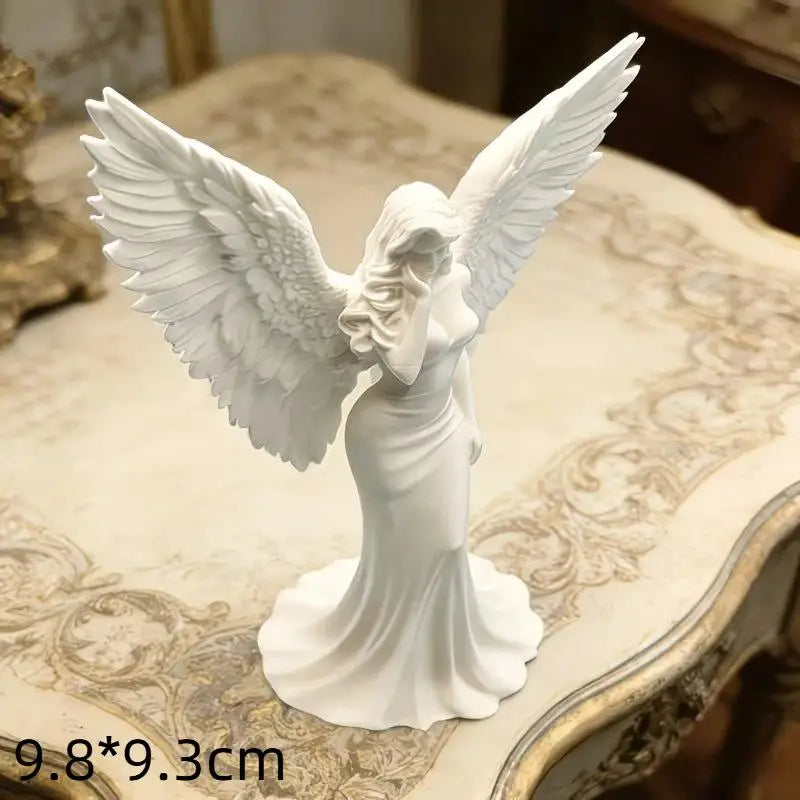 3D Printed Praying Angel Statue | White Gold Guardian Figurine
