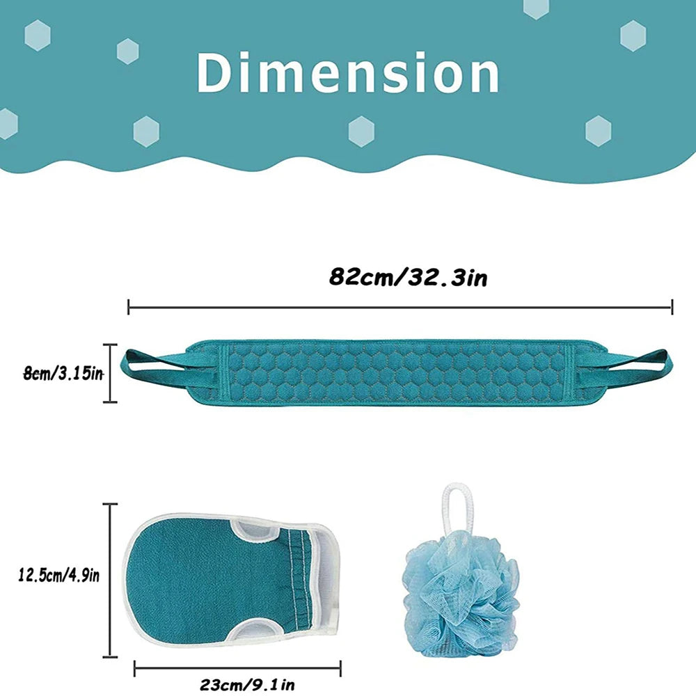3-Piece Exfoliating Body Scrubber Set – Back Scrubber & Loofah