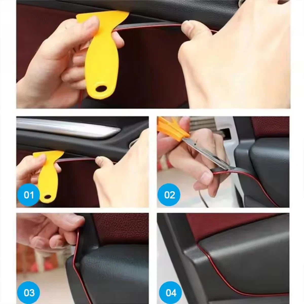 5M Car Interior Flex Trim Strip – Red & Silver Decor Peaceful Pleasures Health and Wellness