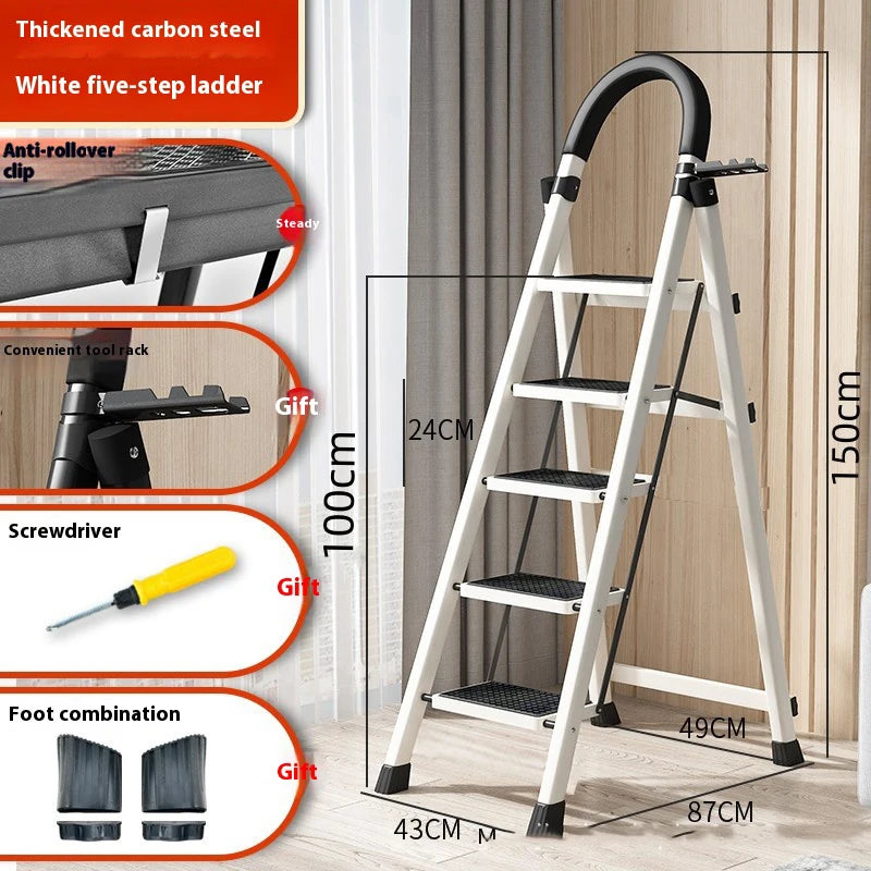 Adjustable Zigzag Folding Ladder 3 4 5 6 Step Thickened Carbon Steel Engineering Ladder Stable Climbing Tool for Home And Garden Peaceful Pleasures Health and Wellness 5 layers White