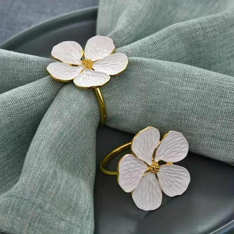 White Plumeria Floral Napkin Rings | Elegant Table Decor