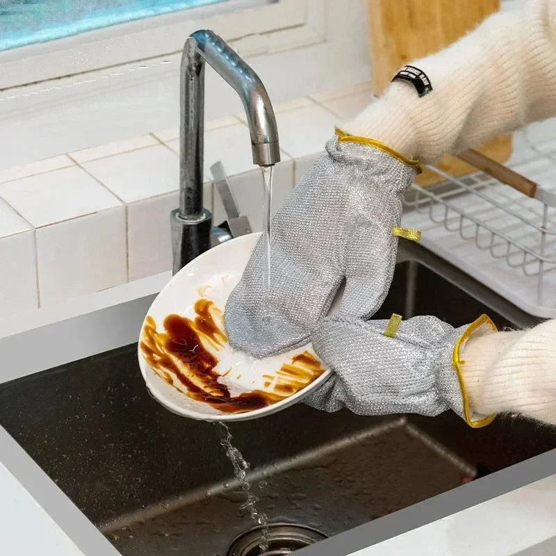 Silver Wire Dishwashing Gloves – Reusable Kitchen Scrubbers