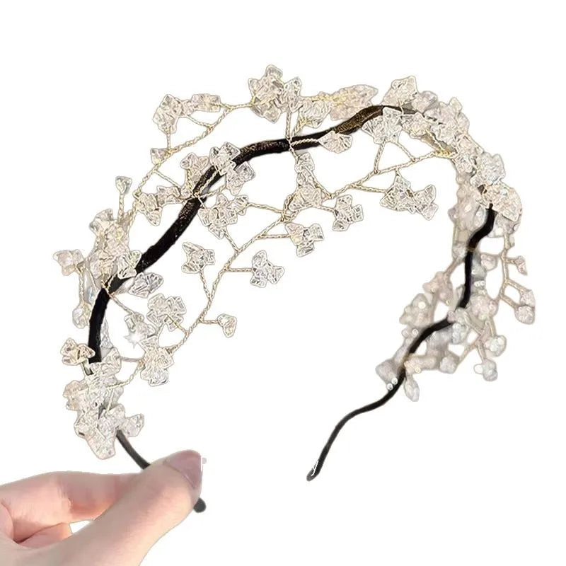 Korean Sweet Crystal Hair Bracelet Fresh Retro Weaving Beads Unique Hair Accessories Peaceful Pleasures Health and Wellness B