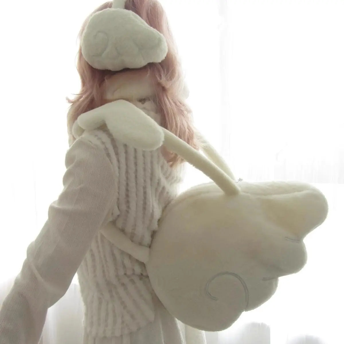 Original New Snow Melting Angel Plush Wing Bag Hand Held One Shoulder Design Cute Bag Student Travel Bag Fashionable Versatile Peaceful Pleasures Health and Wellness