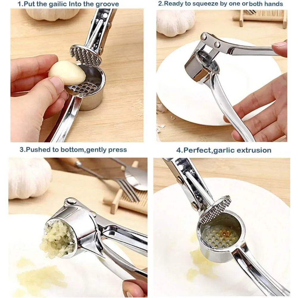 Garlic Press Crusher Mincer Kitchen Stainless Steel Garlic Smasher Squeezer Manual Press Grinding Tool Kitchen Accessories Peaceful Pleasures Health and Wellness
