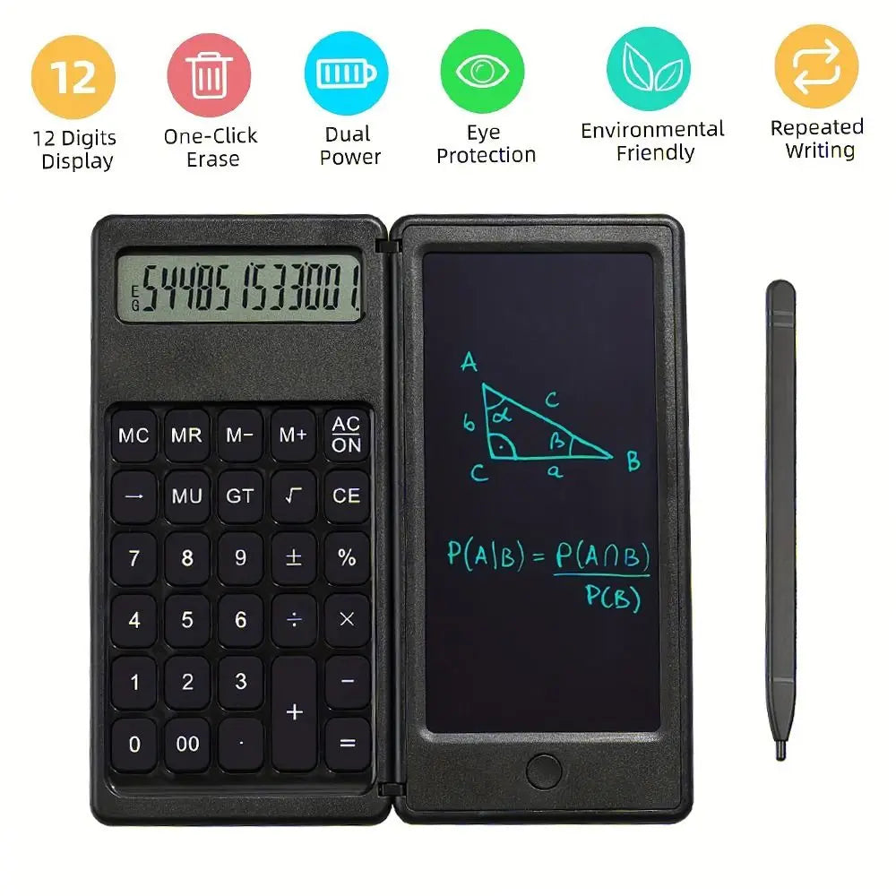 Foldable 12-Digit Scientific Calculator with LCD Notepad