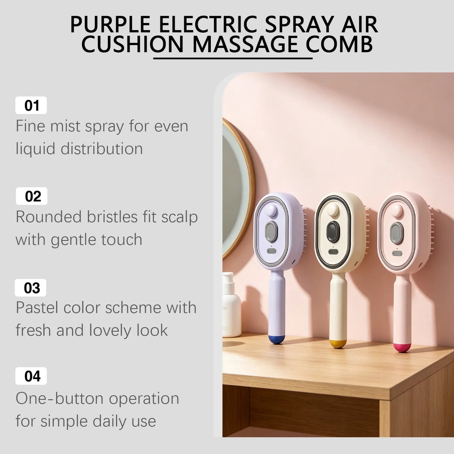 Electric Spray Air Cushion Massage Comb – Hydrating & Anti-Static