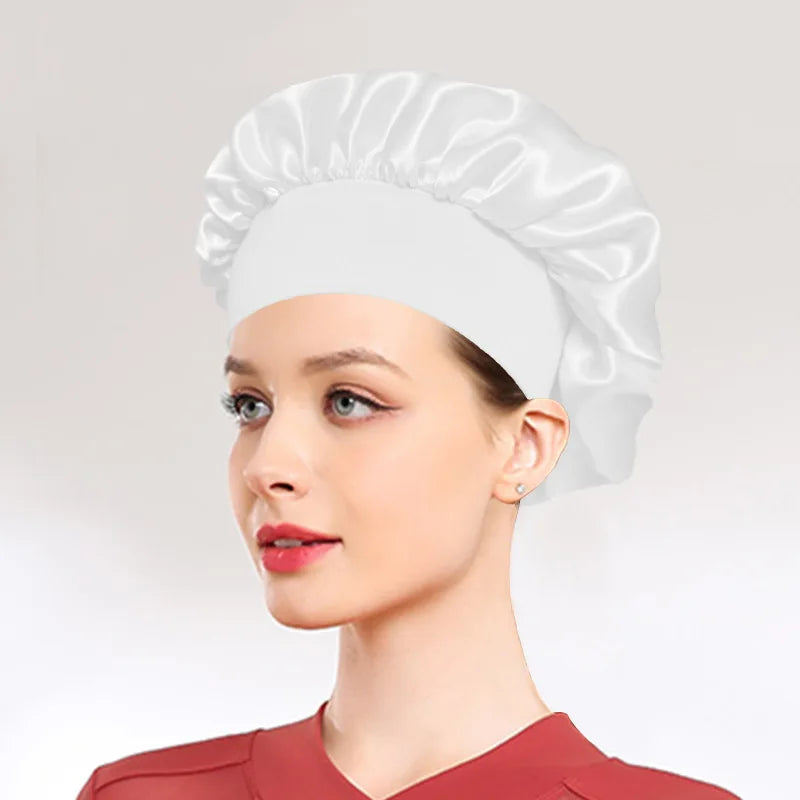 1 Large Satin Headband, Silk Headband for Sleeping, Sleeping Hat with Elasticized Soft Strap, Women's Hair Care Shower Cap Peaceful Pleasures Health and Wellness 1PCSWhite