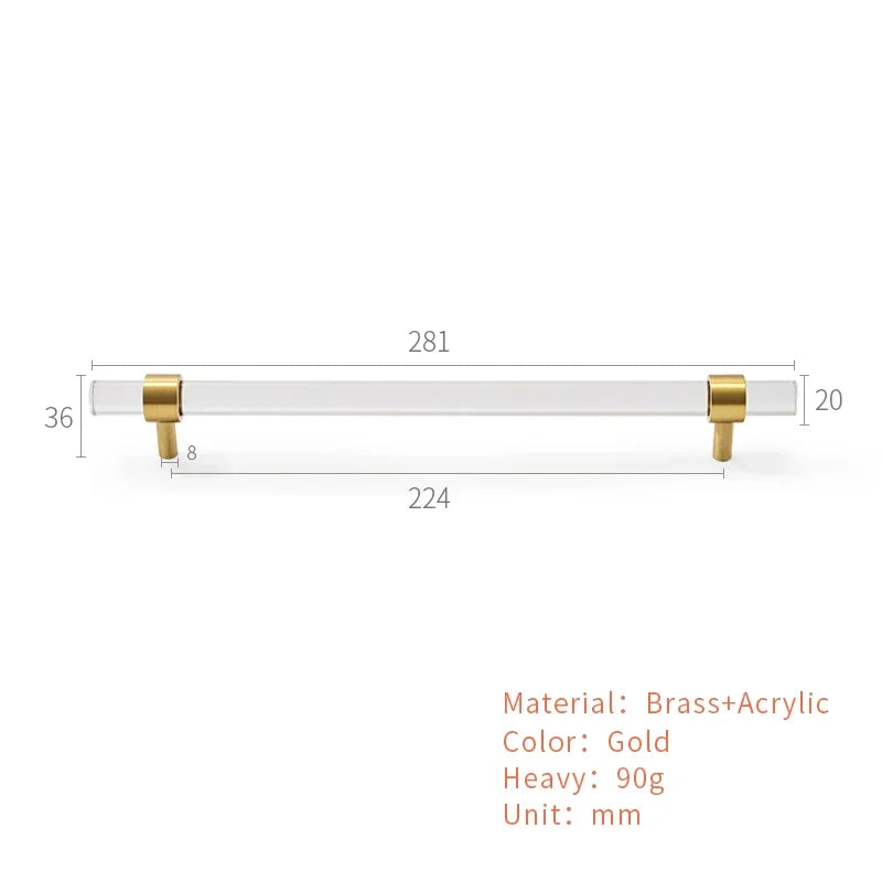 Brass Acrylic Transparent Drawer Handle | Cabinet Knob