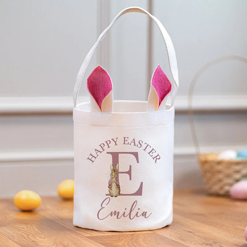 Personalized Easter Bunny Basket | Kids Egg Hunt Bucket Easter Gift Basket Peaceful Pleasures Health and Wellness