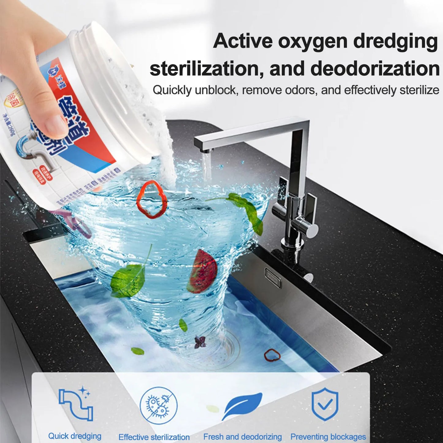 260g Strong Drain Cleaners Drain Wash Basin Pipe Dredging Agent Cleaning Powder Kitchen Water Sewer Toilet Cleaning Deodorant Peaceful Pleasures Health and Wellness