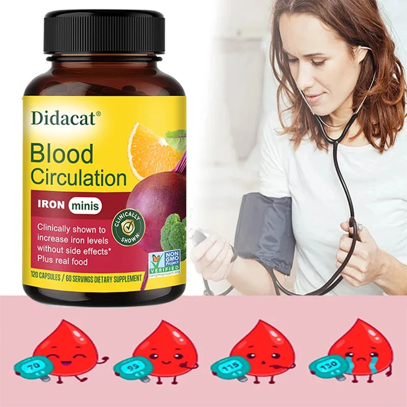Blood Circulation - Iron Supplement - Iron with Vitamin C, Vitamin B12 and Folic Acid - Blood Health, 120 Capsules Peaceful Pleasures Health and Wellness