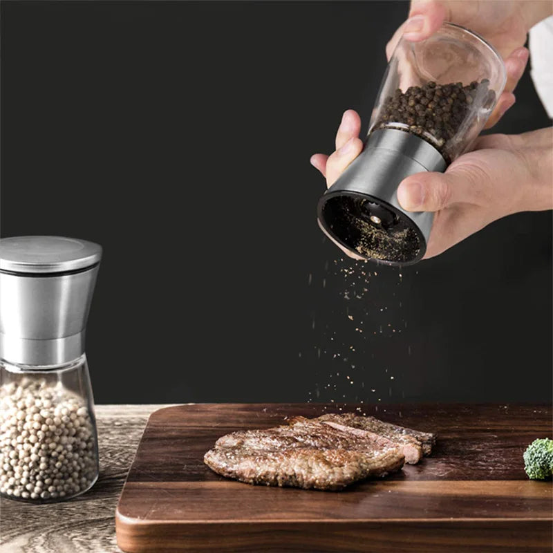 Salt and Pepper Grinder Set of 2, Premium Stainless Steel Spice Mill with Adjustable Coarseness, Manual Pepper Pepper Coffee Peaceful Pleasures Health and Wellness