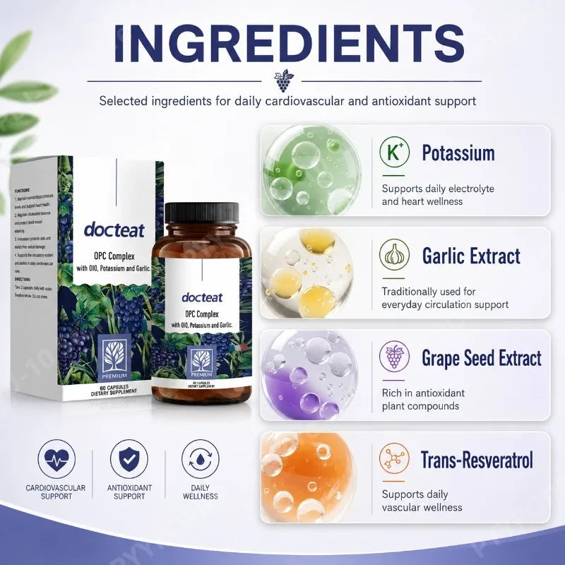 Docteat OPC Complex – Grape Seed Extract, Garlic & Potassium 60ct