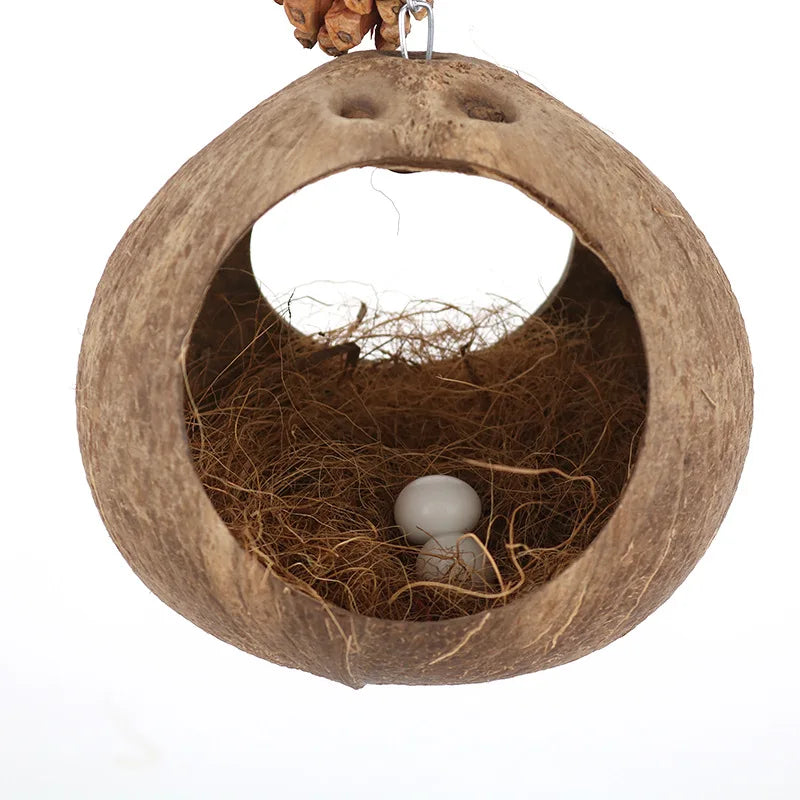 Coconut Bird Nest Hut with Ladder – Hanging Parrot Hideout