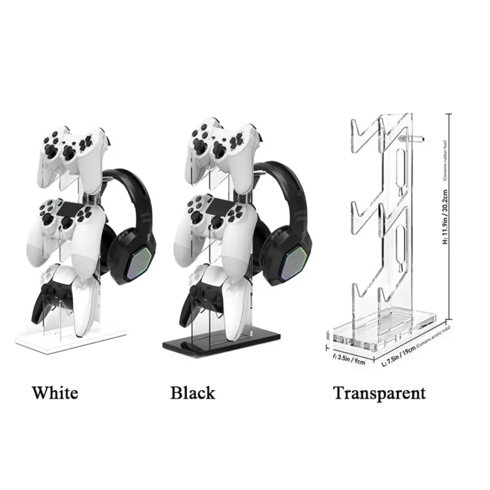 Durable Acrylic 3-Layer Controller Holder Black Transparent Game Handle Display Stand White Universal Headphone Peaceful Pleasures Health and Wellness