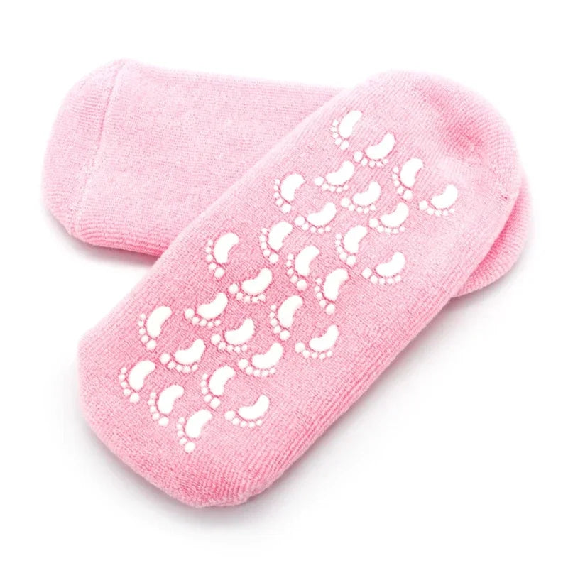 1 pair Reusable SPA Gel Socks Moisturizing Whitening Exfoliating Velvet Smooth Beauty Foot Care Silicone Socks Feet Care Peaceful Pleasures Health and Wellness Pink