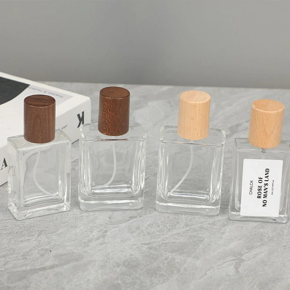 30ml Refillable Square Glass Perfume Bottle | Wooden Cap