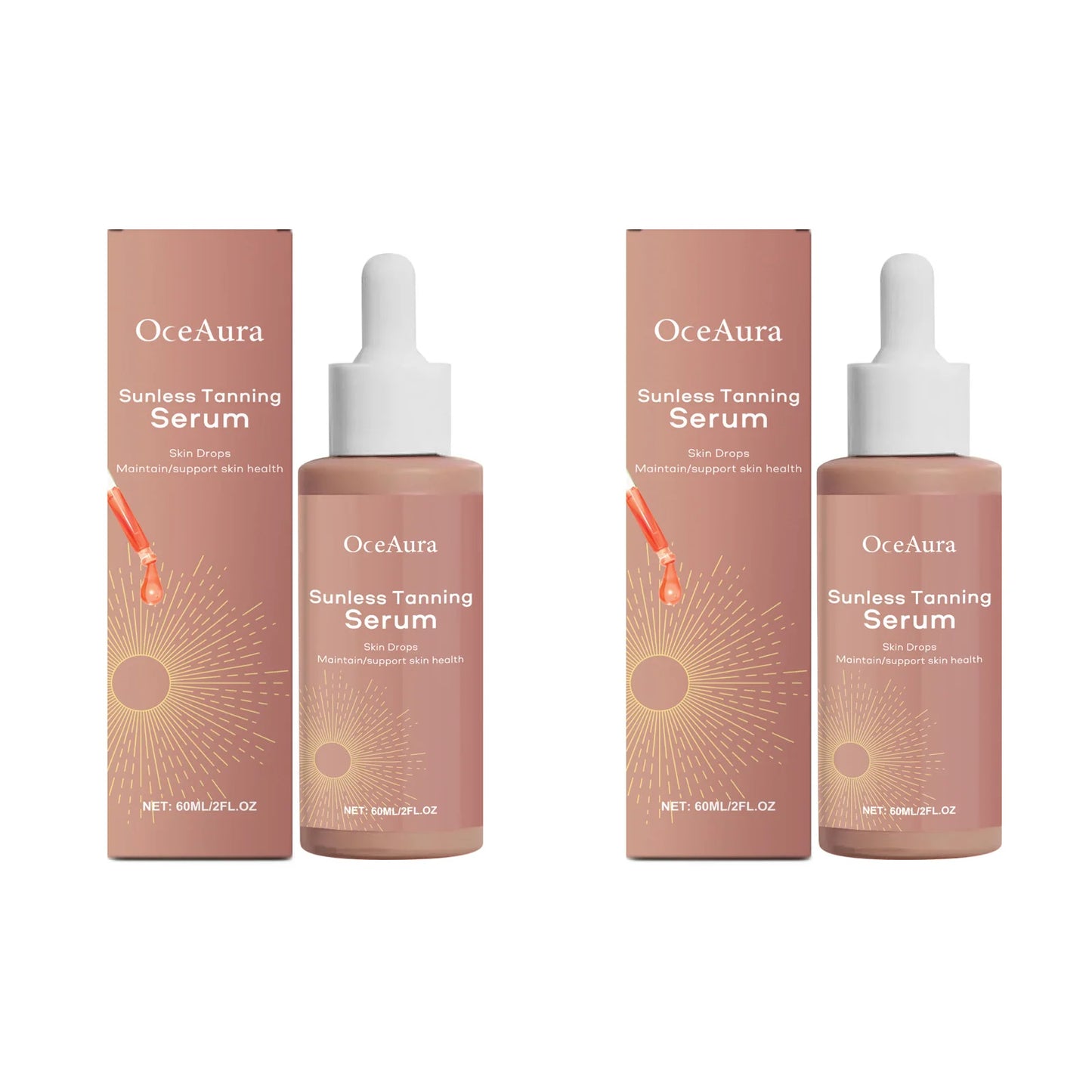 Herbal Sunless Tanning Drops – Natural Self Tanner Bronzer Peaceful Pleasures Health and Wellness 2 x 60ml Boxed