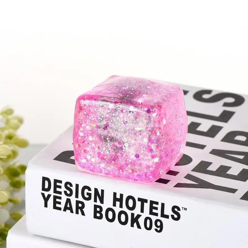 Glitter Ice Cube Fidget Toy – Soft Slow Rebound Squeeze Toy