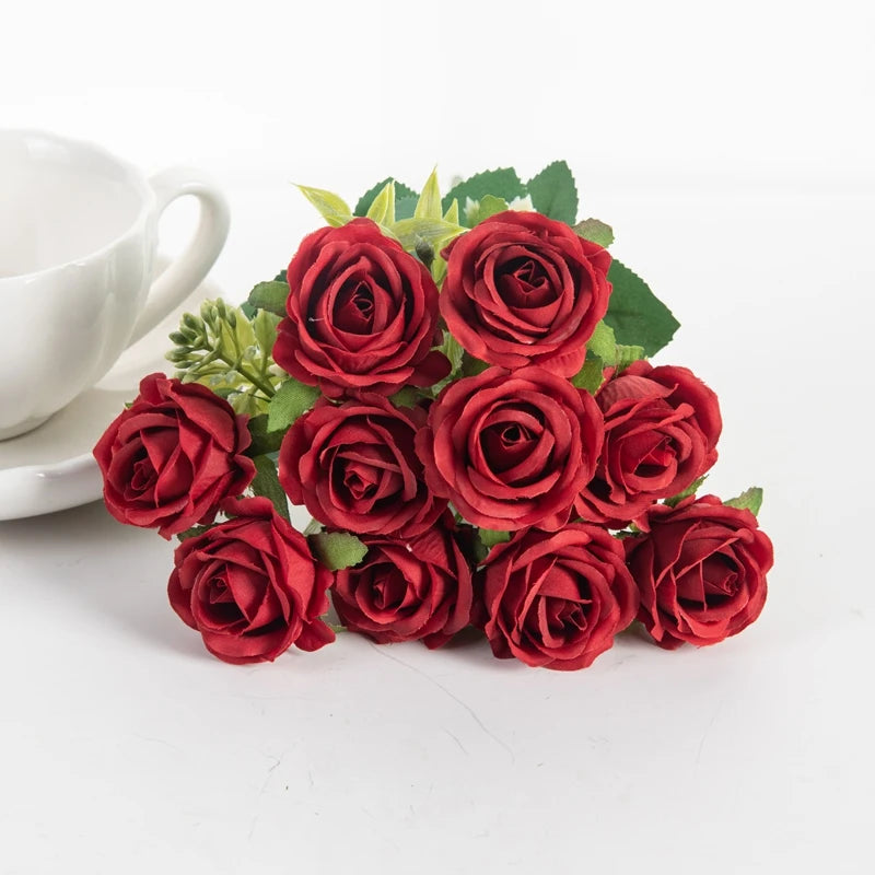 10-Head Silk Rose Bouquet | Artificial Flowers Wedding & Home Décor