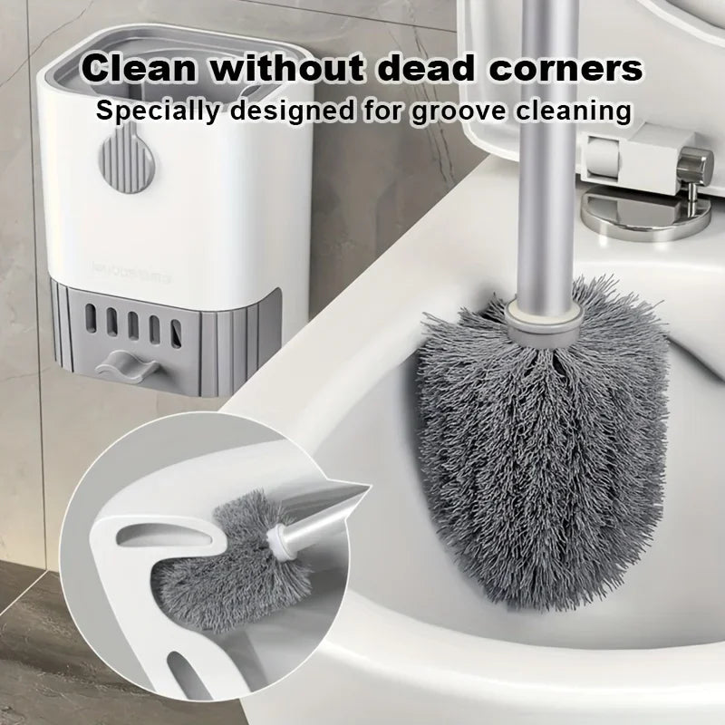 Wall-Mounted Toilet Brush Set with Flexible Long Handle Holder