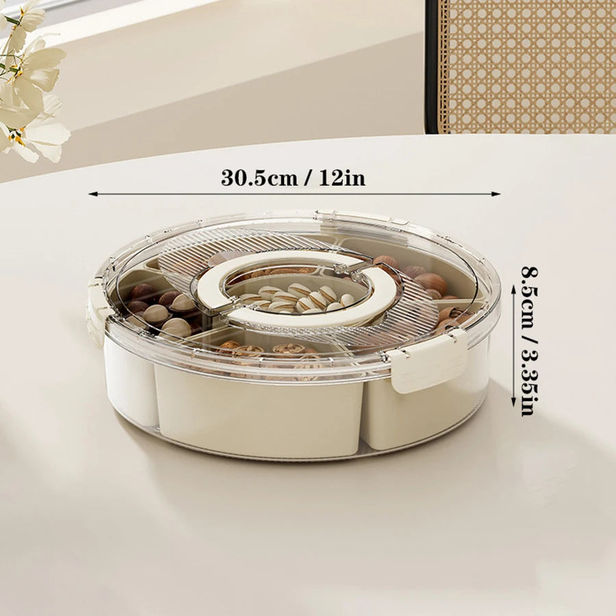 Rotating Divided Serving Tray with Lid & Handle – Large Snack Spinner & Multi-Purpose Food Platter