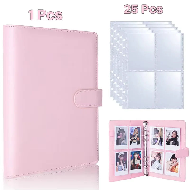 A5 Notebook Photocard Binder 4 Pockets Sleeves 6 Ring PU Leather