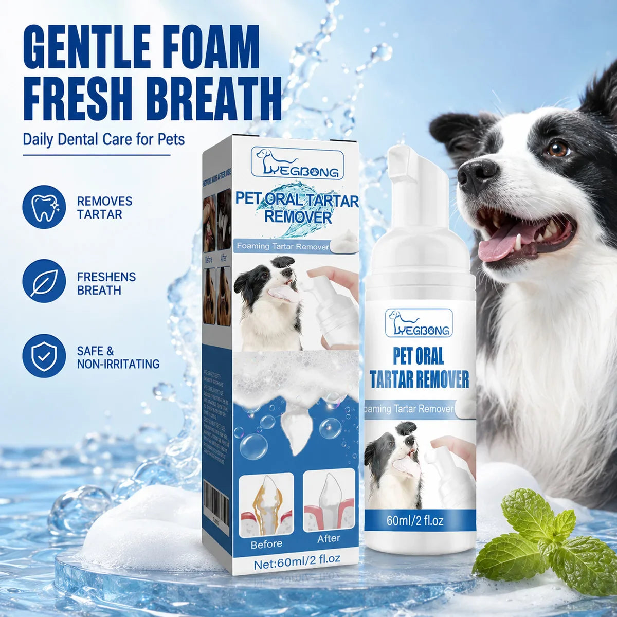 Pet Oral Foam Spray – No-Brush Tartar Remover for Dogs & Cats