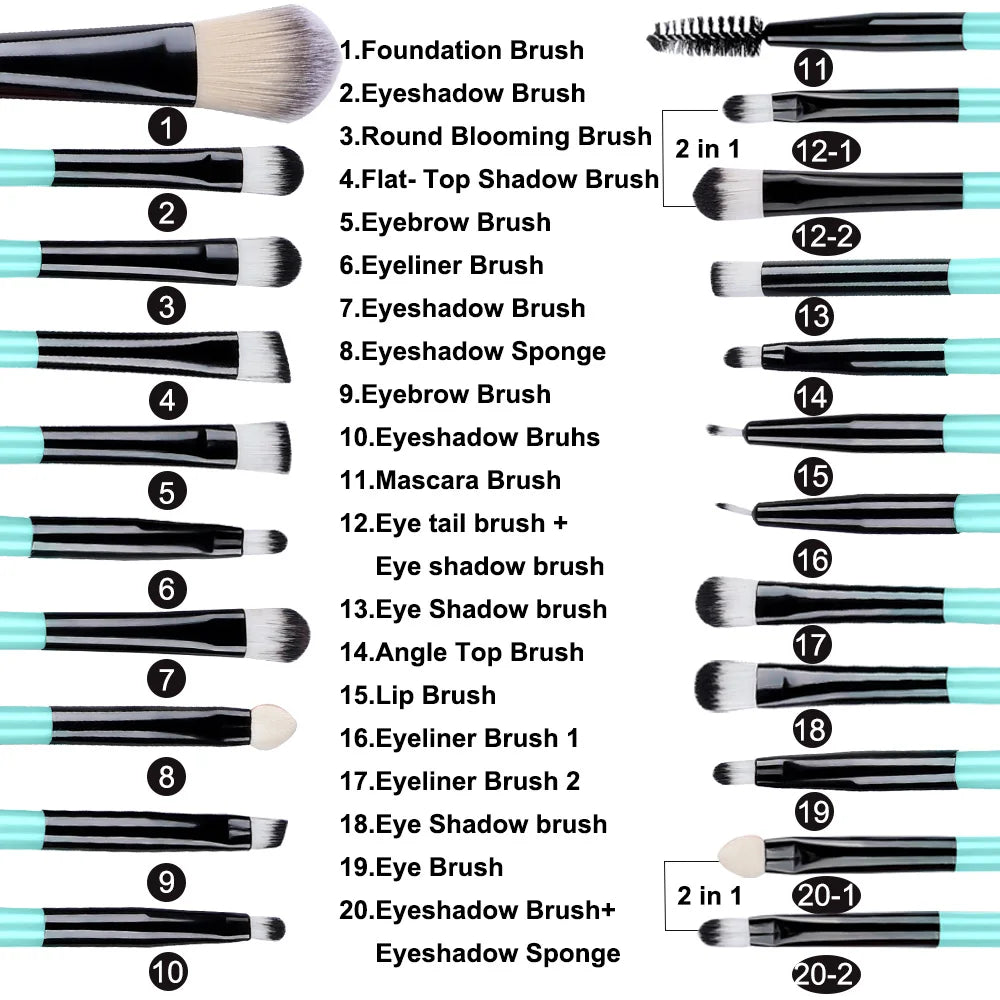RUNTOIN 20Pc Eye Makeup Brush Set – Shadow, Liner & Concealer