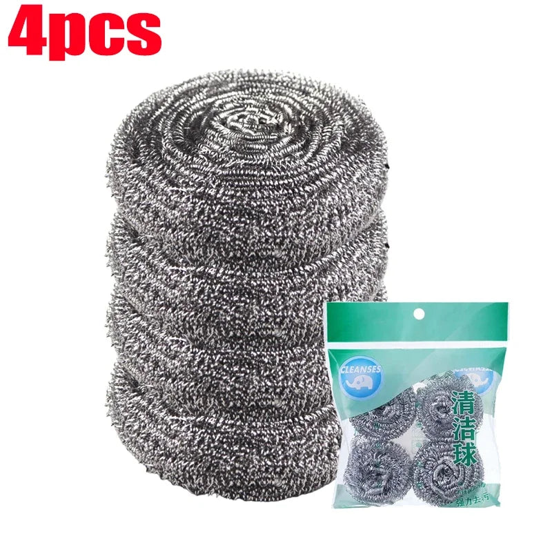 Steel Wire Dishwashing Ball Stainless Steel Heavy Duty Wire Steel Cleaning Ball Pots Pans Dishes Rust Removal Cleaner Brushes Peaceful Pleasures Health and Wellness 4pcs