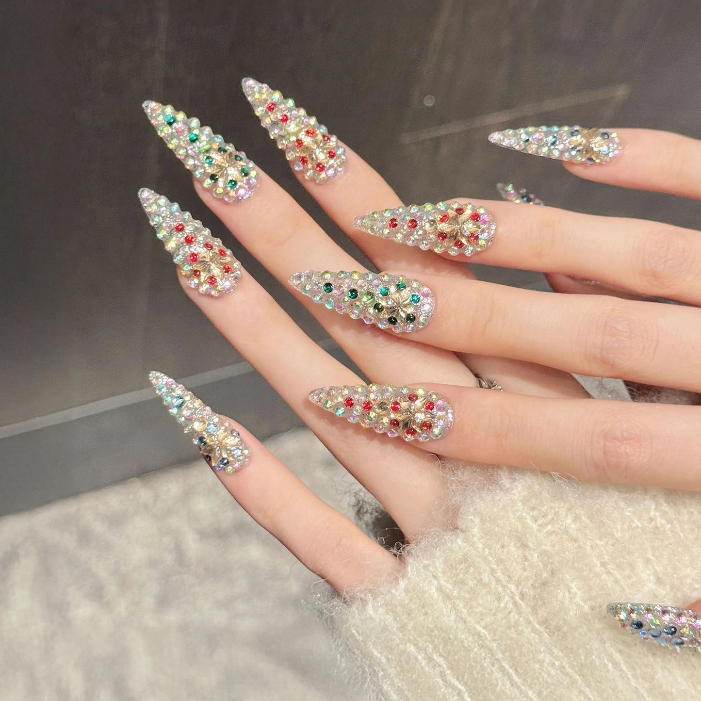 Handmade Diamond Almond Press-On Nails | 10-Piece Glam Set