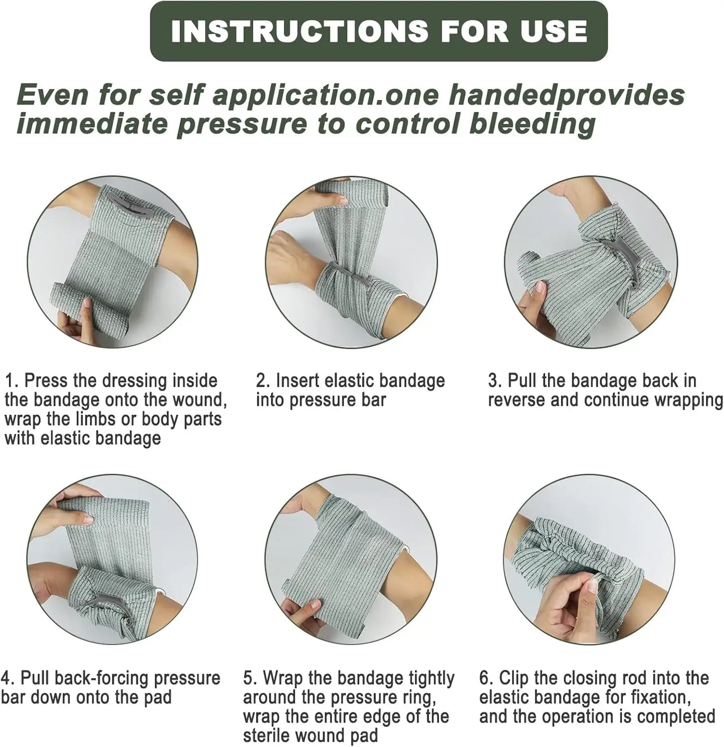 Israeli Bandage 4/6inch Hemostatic Compression Bandages Double Vacuum Sealed for Battle Dressing Emergency First Aid IFAK Trauma Peaceful Pleasures Health and Wellness