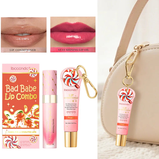 ibcccndc Lip Duo – Lip Conditioner & Gloss Set with Keychain Lip Gloss Set Oasis Select