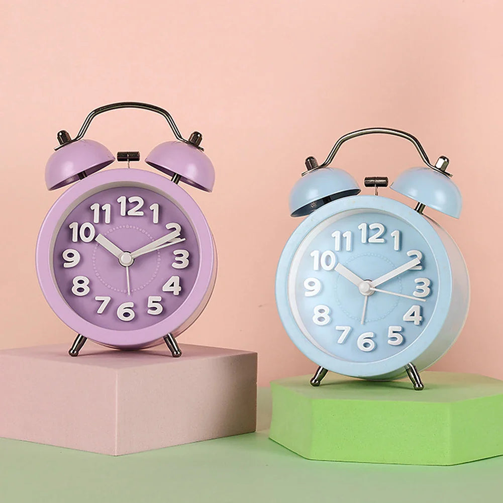 Retro Twin-Bell Alarm Clock | Silent Night Light Bedside Clock