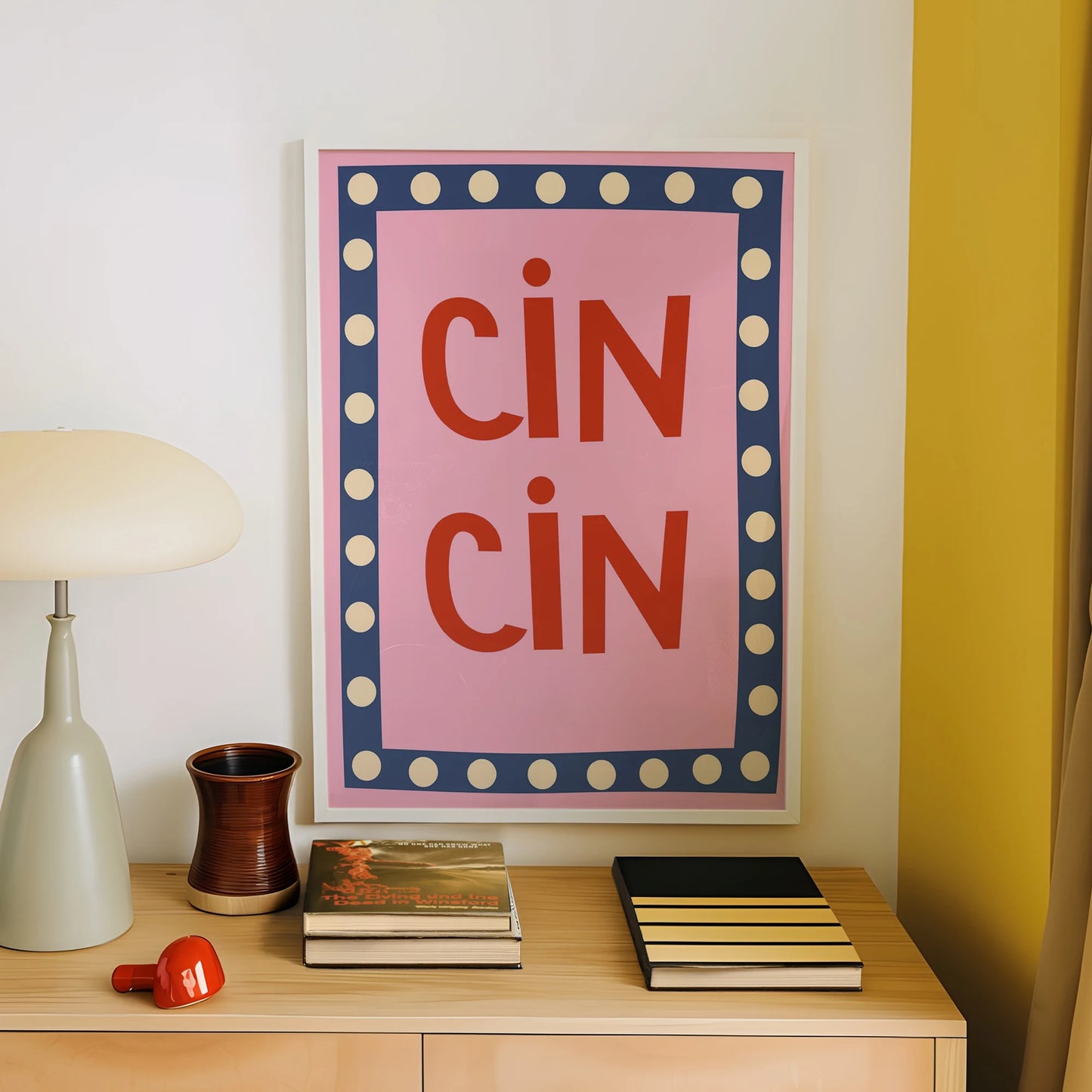 Pink Cin Cin Quote Canvas Wall Art Print | Minimalist Decor