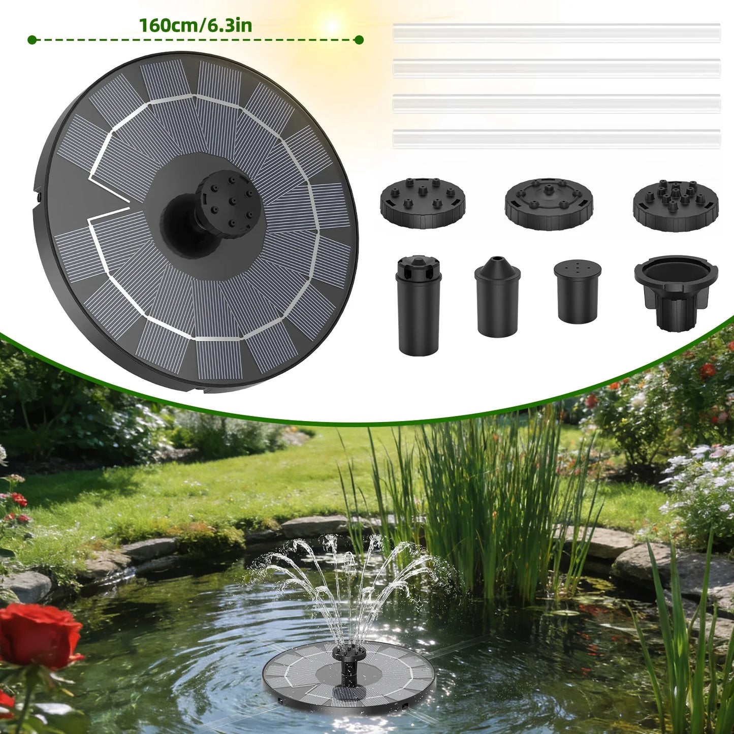 2.5W Solar Fountain with 6 Nozzles – Garden Pond & Pool