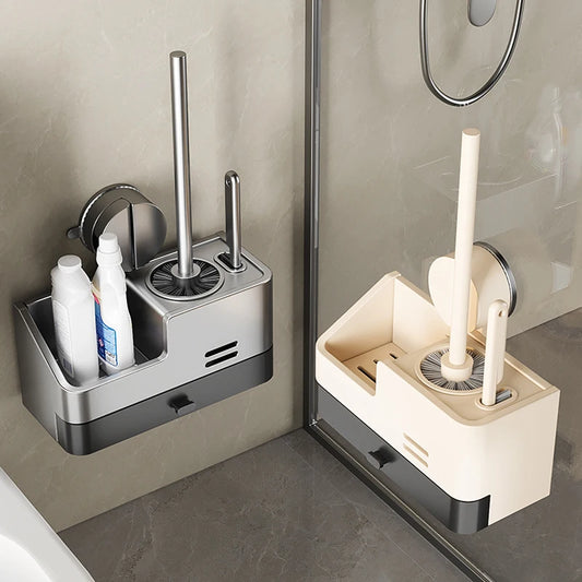Wall-Mounted Toilet Brush & Holder | Suction Cup, No Drilling Toilet Brush Holder Peaceful Pleasures Health and Wellness